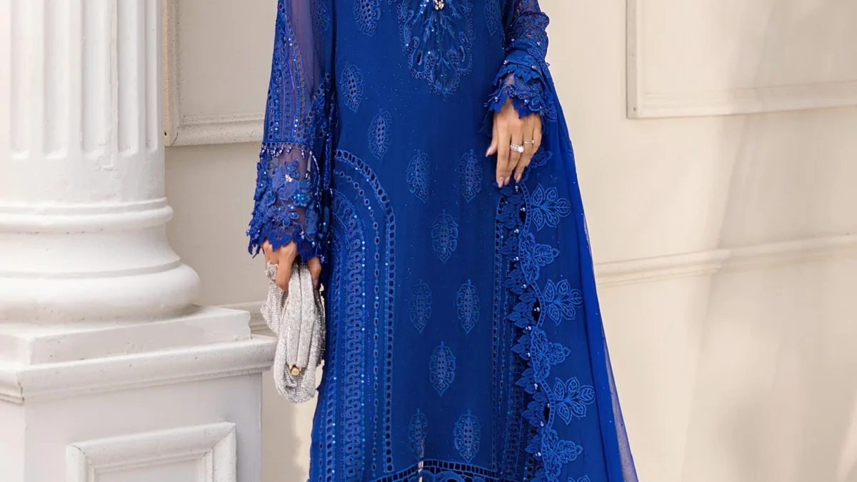 sachin and babi light blue dress Maria B Formal Collection
